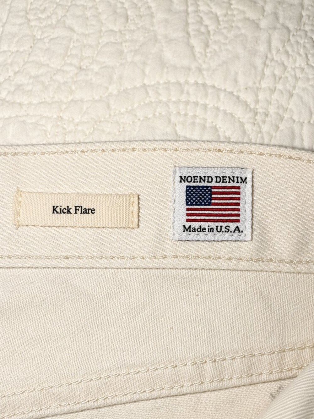 Noend Farrah Kick Flare Jeans Crop Sz 28 Ivory Cream Cotton raw hem Made in USA - Picture 4 of 6